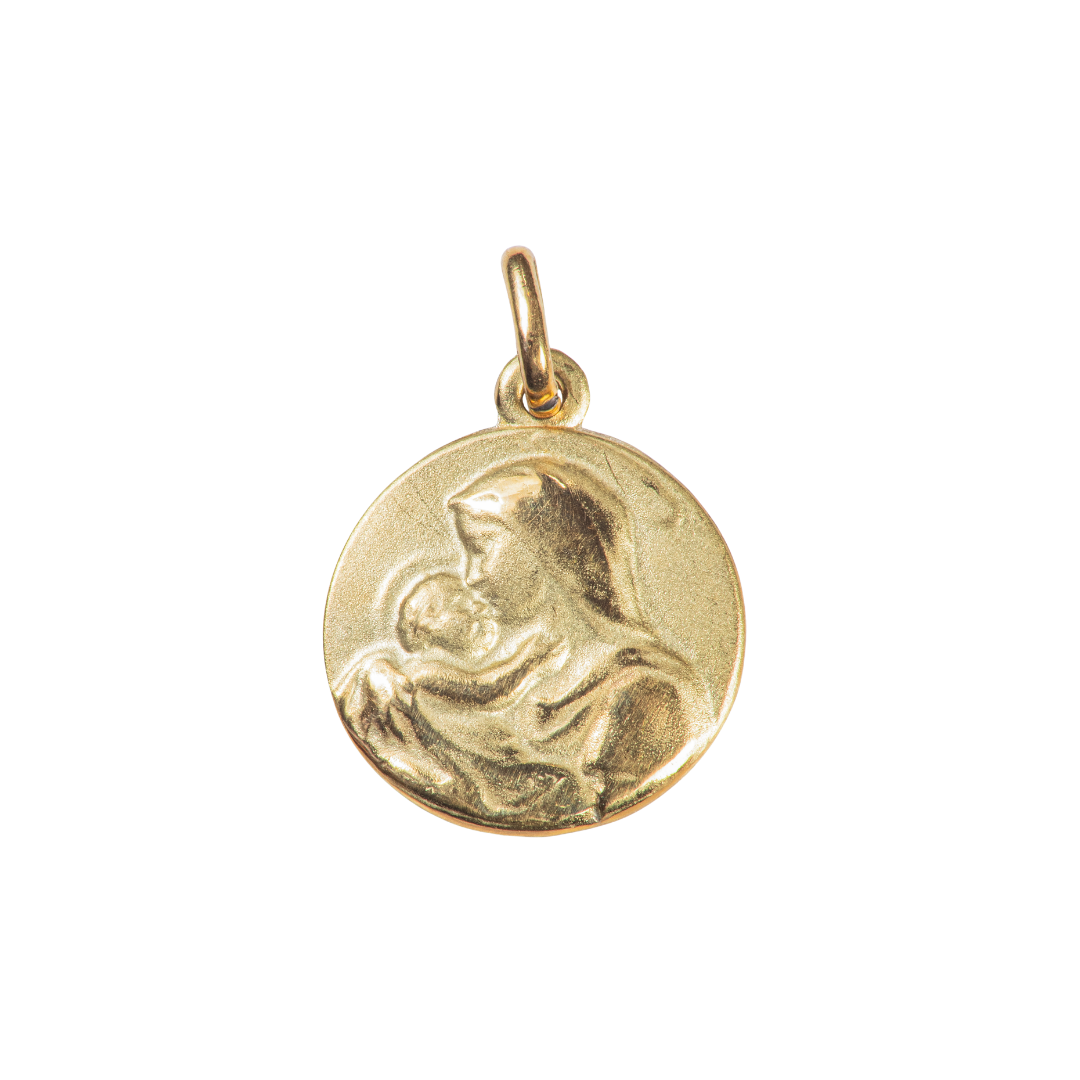 Medalla Virgen con Niño de Oro Amarillo 18Kt.