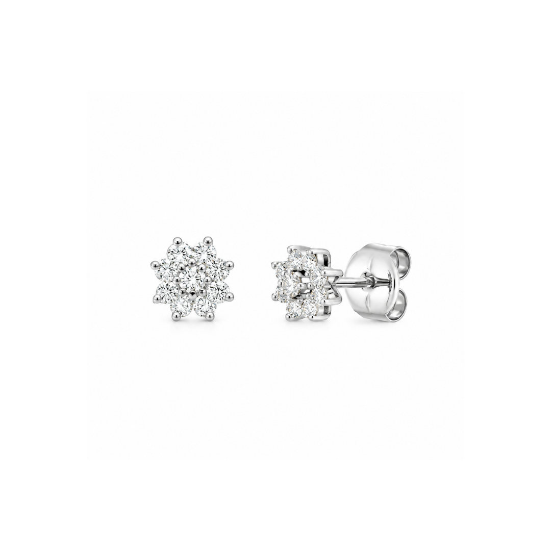 Aros Flor de 9 Brillantes en Oro Blanco.