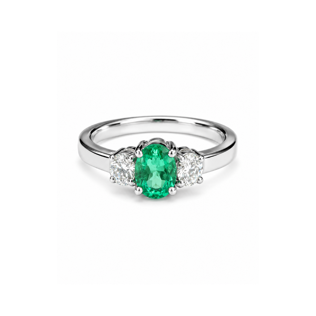 Anillo Platino Esmeralda Oval.