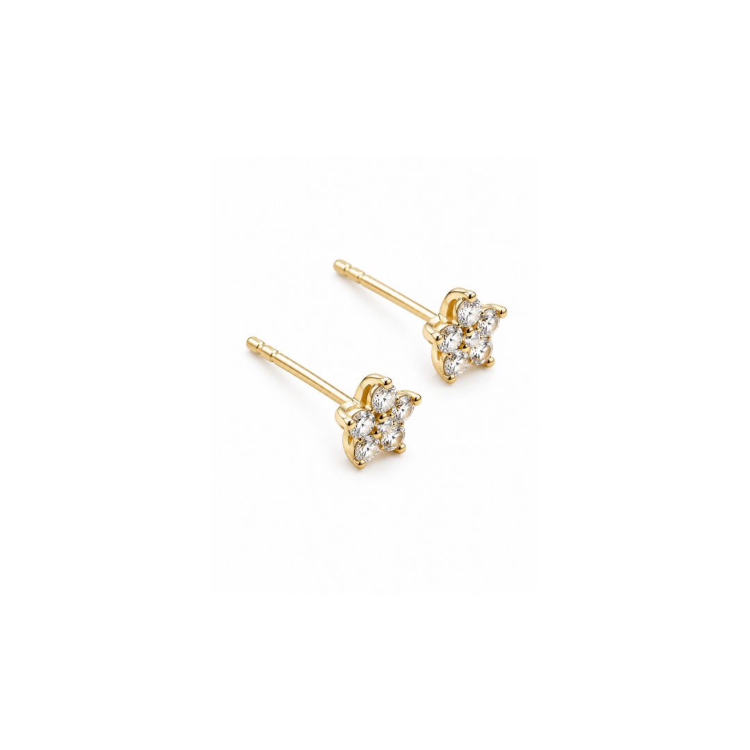 Aros Flor 6 Brillantes Oro Amarillo 18KT.