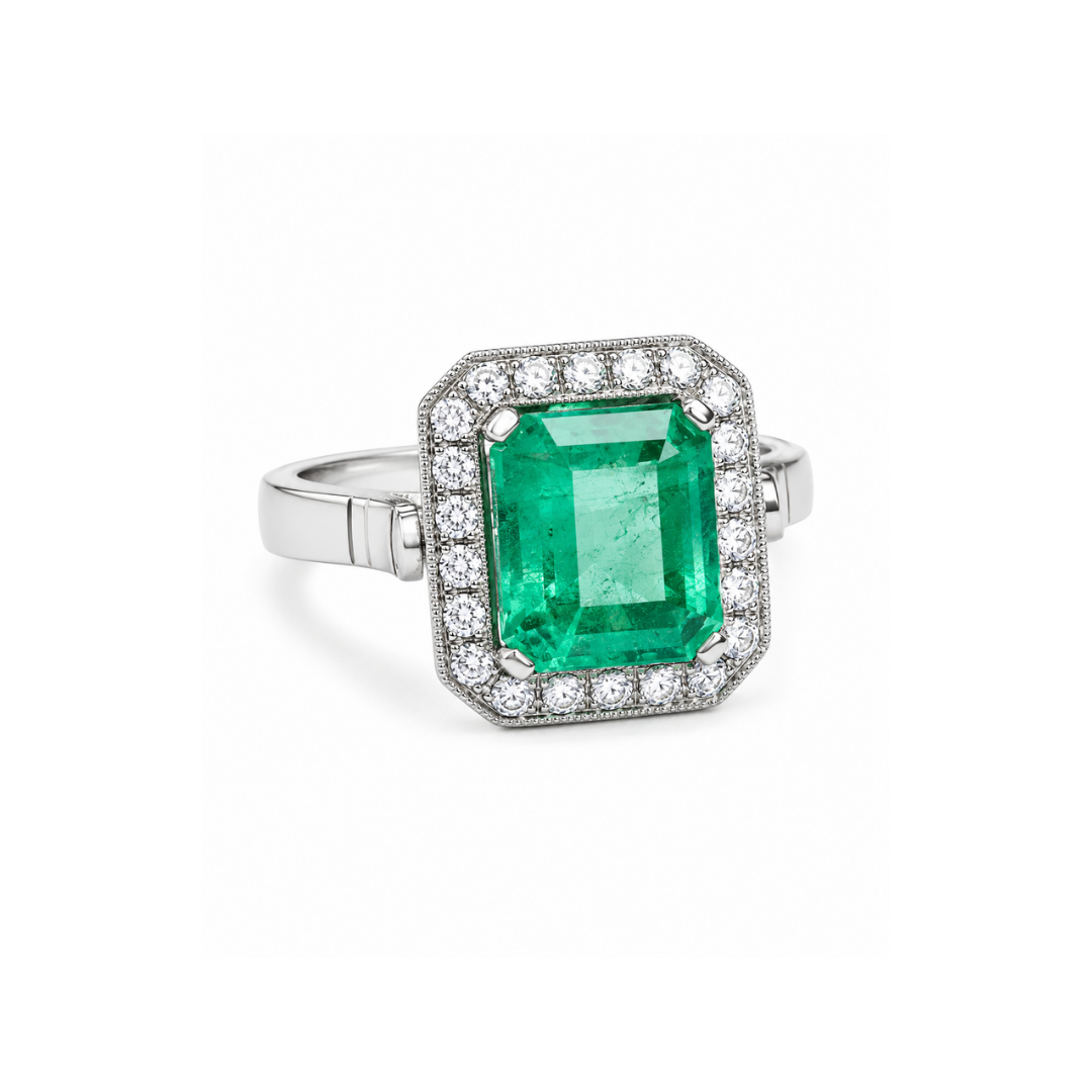 Anillo Platino Esmeralda Rectangular.