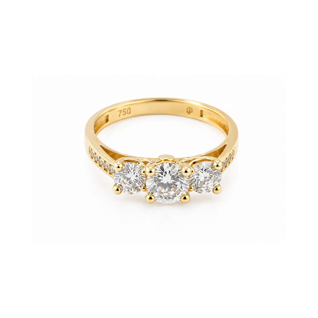 Anillo Oro Amarillo 3 Circones 18Kt.