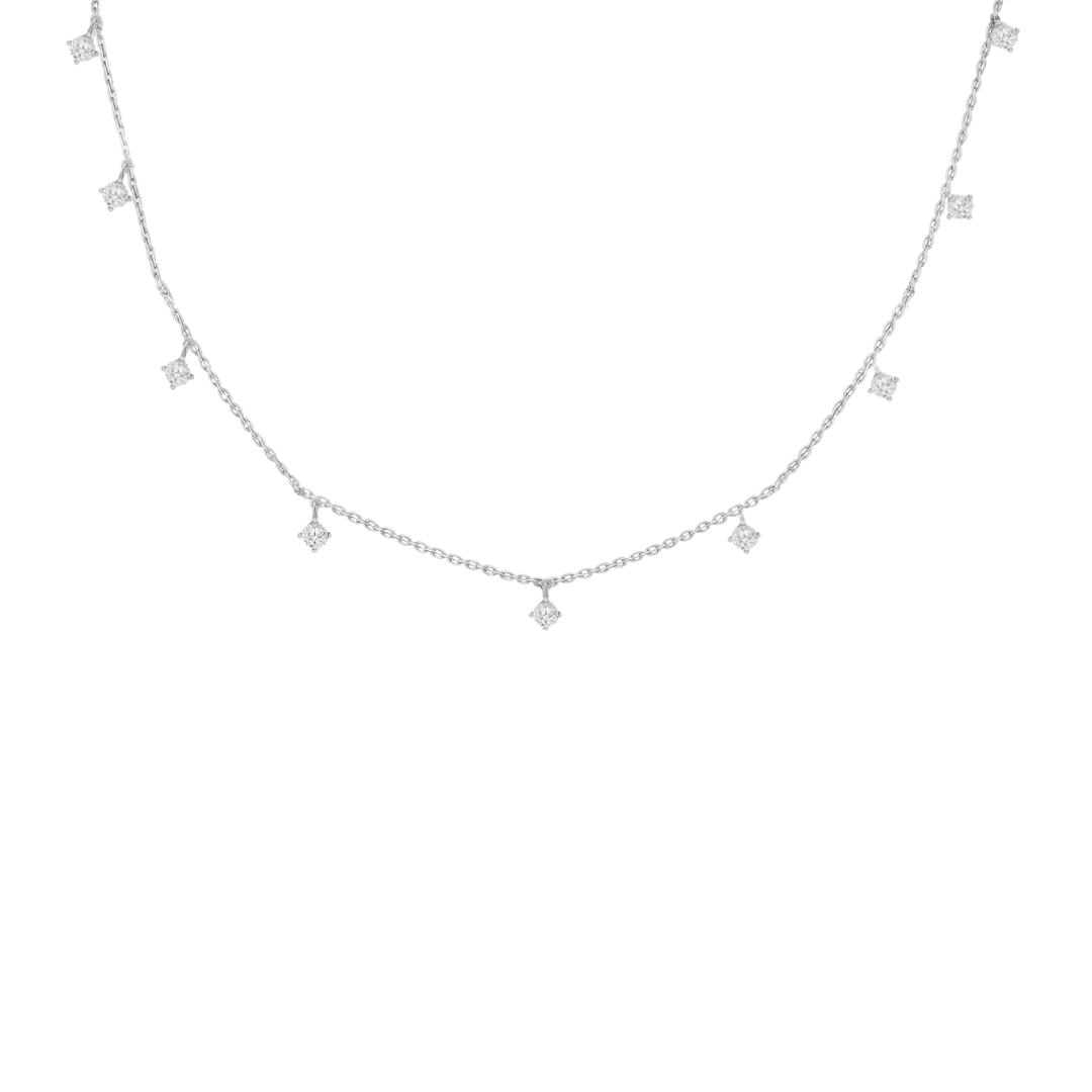 Collar Brillantes Colgantes en Oro Blanco 14Kt.