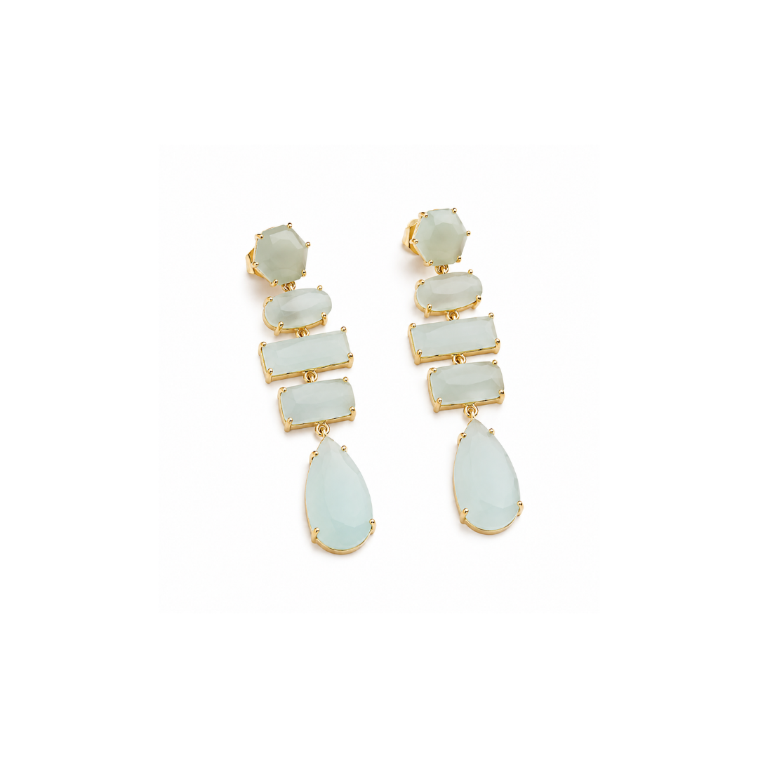 Aros Largos de Plata Bañada y Piedras Menta.