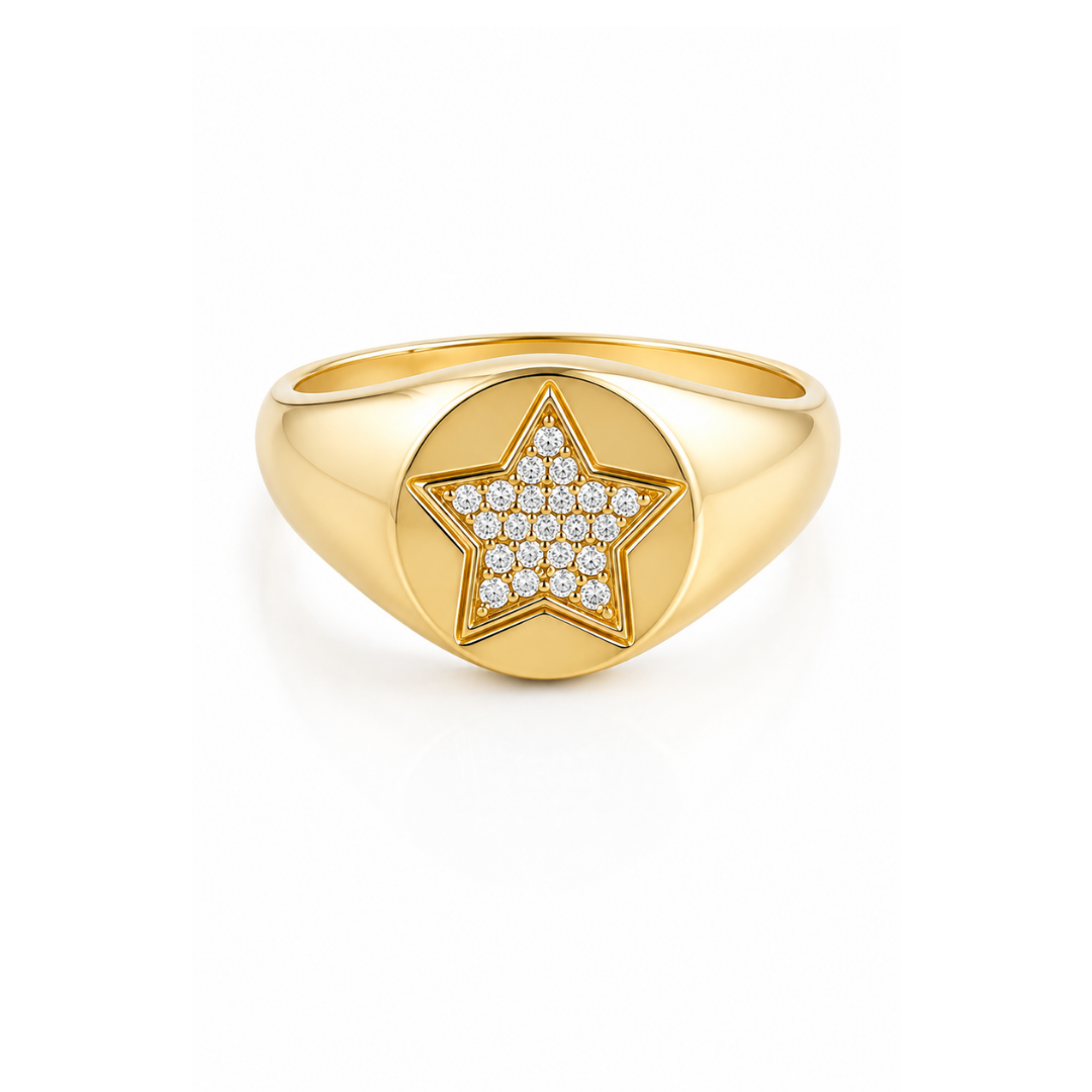 Anillo Estrella de Brillantes y Oro Amarillo 14Kt.