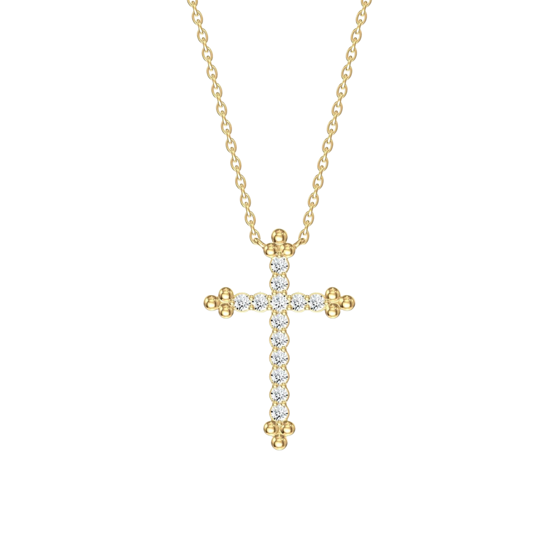 Collar Cruz de Brillantes en Oro Amarillo 14KT.