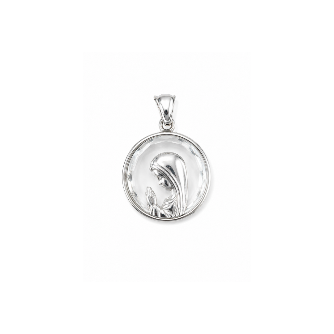 Medalla Virgen Niña de Plata y Cristal