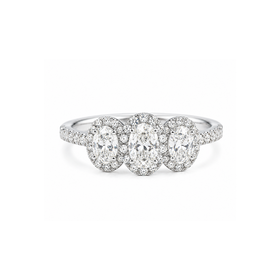 Anillo Platino Tricillo Brillantes Oval.