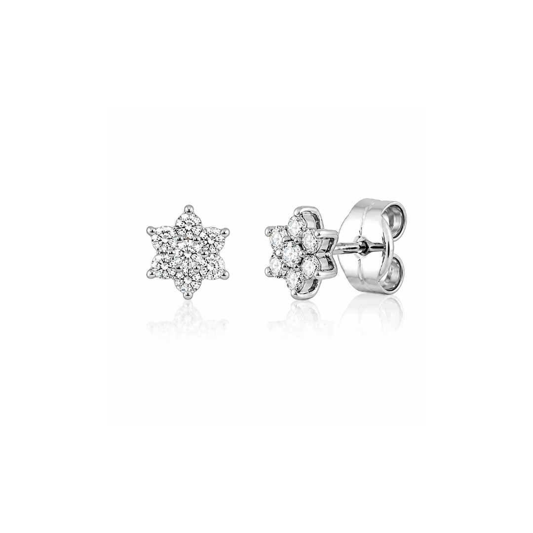 Aros Flor de Brillantes Engaste 6 Grifas en Oro Blanco.