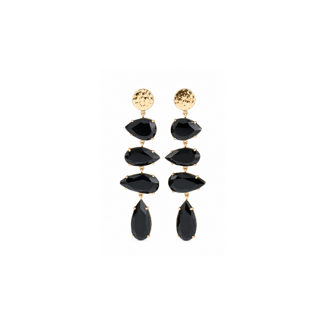 Aros Largos de Plata Bañada y Onix Negro.