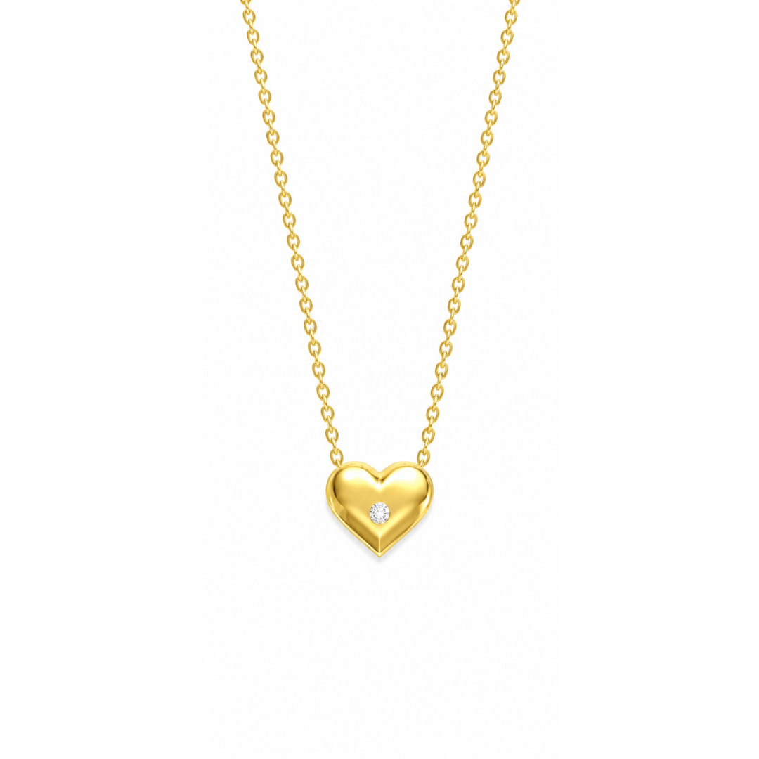 Collar de Oro Amarillo Corazón y Brillante Central 14Kt.