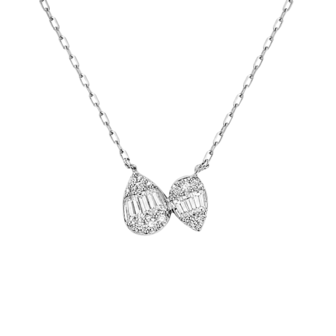 Collar Doble Gota de Brillantes en Oro Blanco 14Kt.