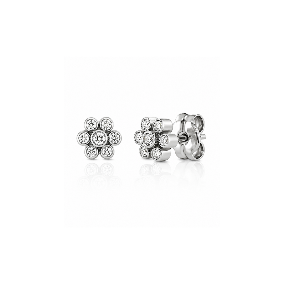 Aros Flor de Brillantes en Oro Blanco.