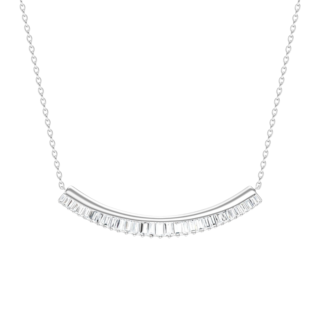 Collar Barra de Brillantes Baguette en Oro Blanco 14Kt.