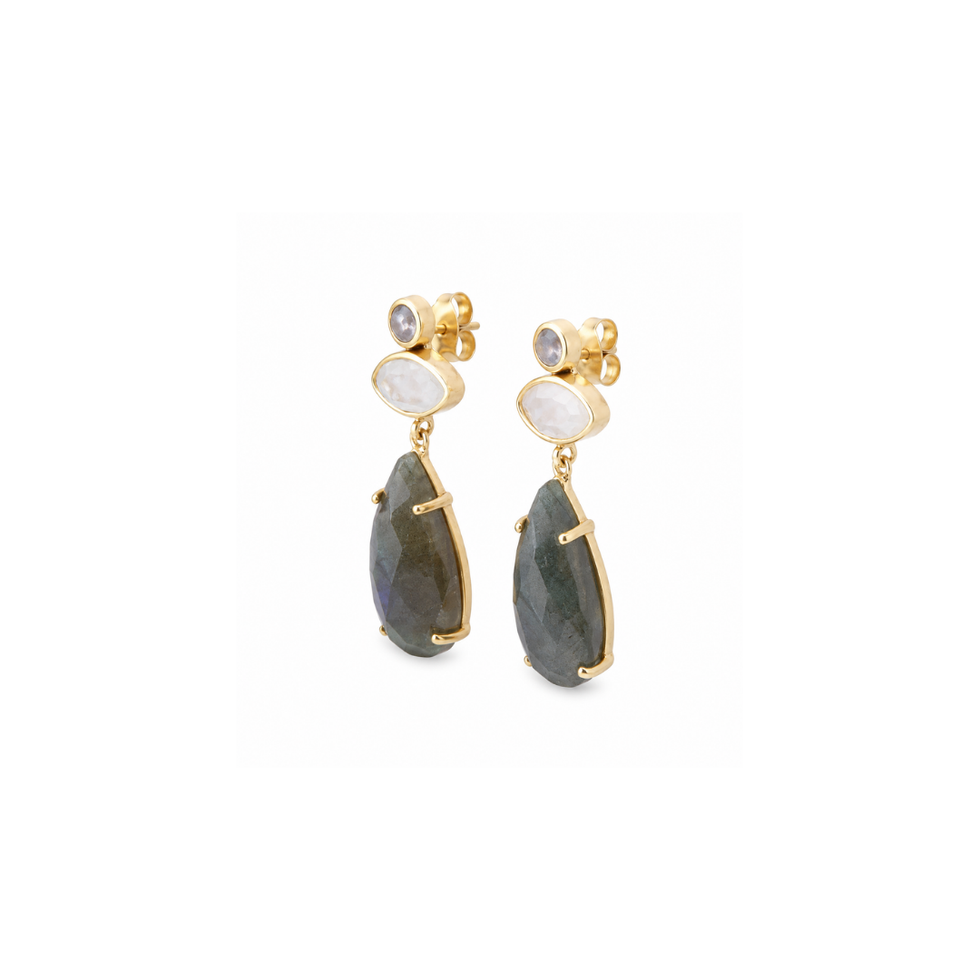 Aros Largos de Plata Bañada y Labradonita.