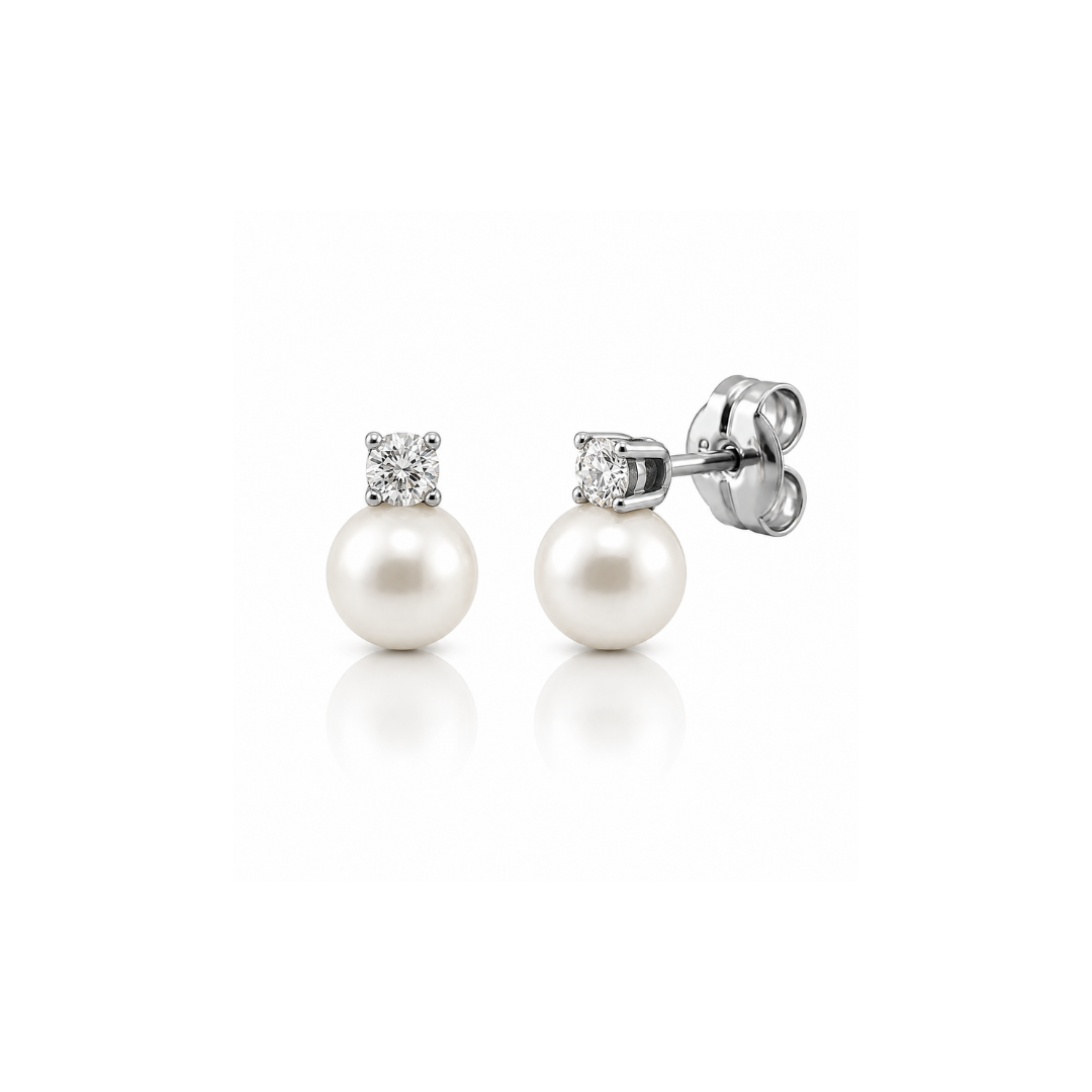 Aros de Oro Blanco, Brillantes y Perlas.