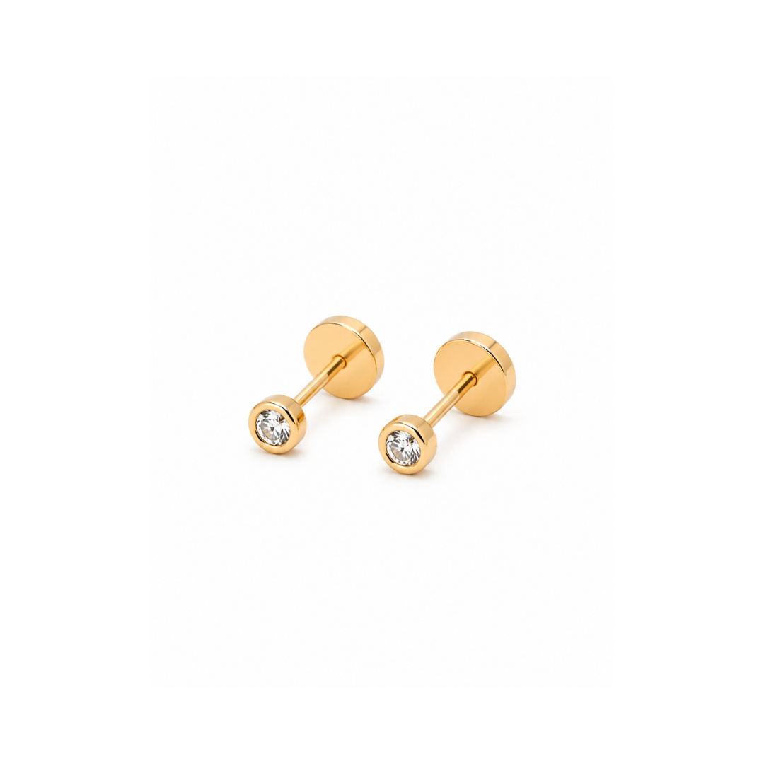 Aros Abridores Circón Oro Amarillo 18Kt.