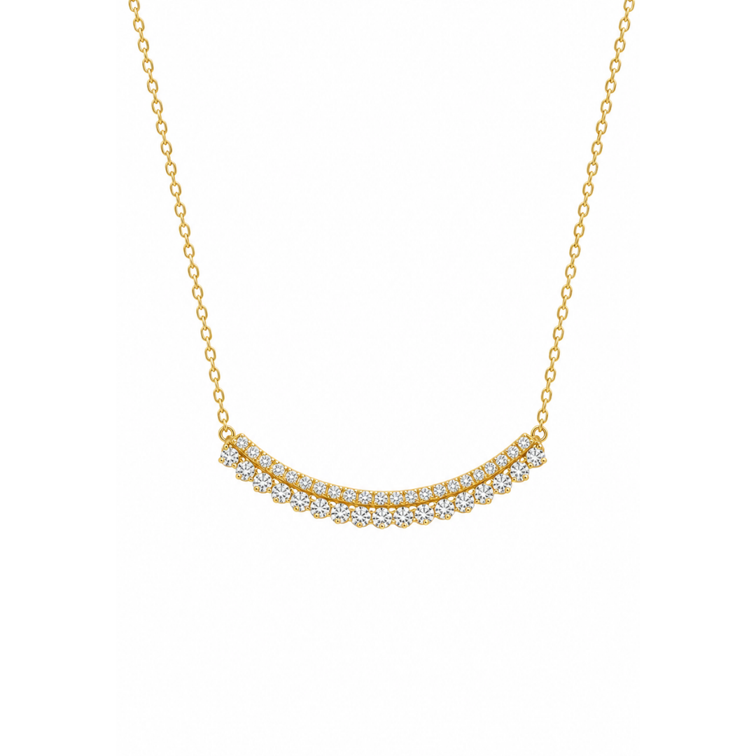 Collar Doble Barra de Brillantes en Oro Amarillo 14Kt.