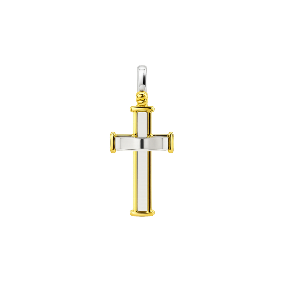 Cruz Bicolor Oro BLANCO 18Kt. CRU-023-SCB-V21.