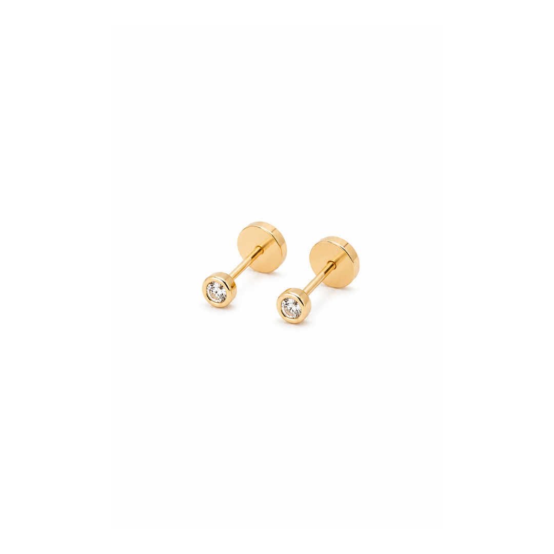 Aros Abridores Circón Oro Amarillo 18Kt.