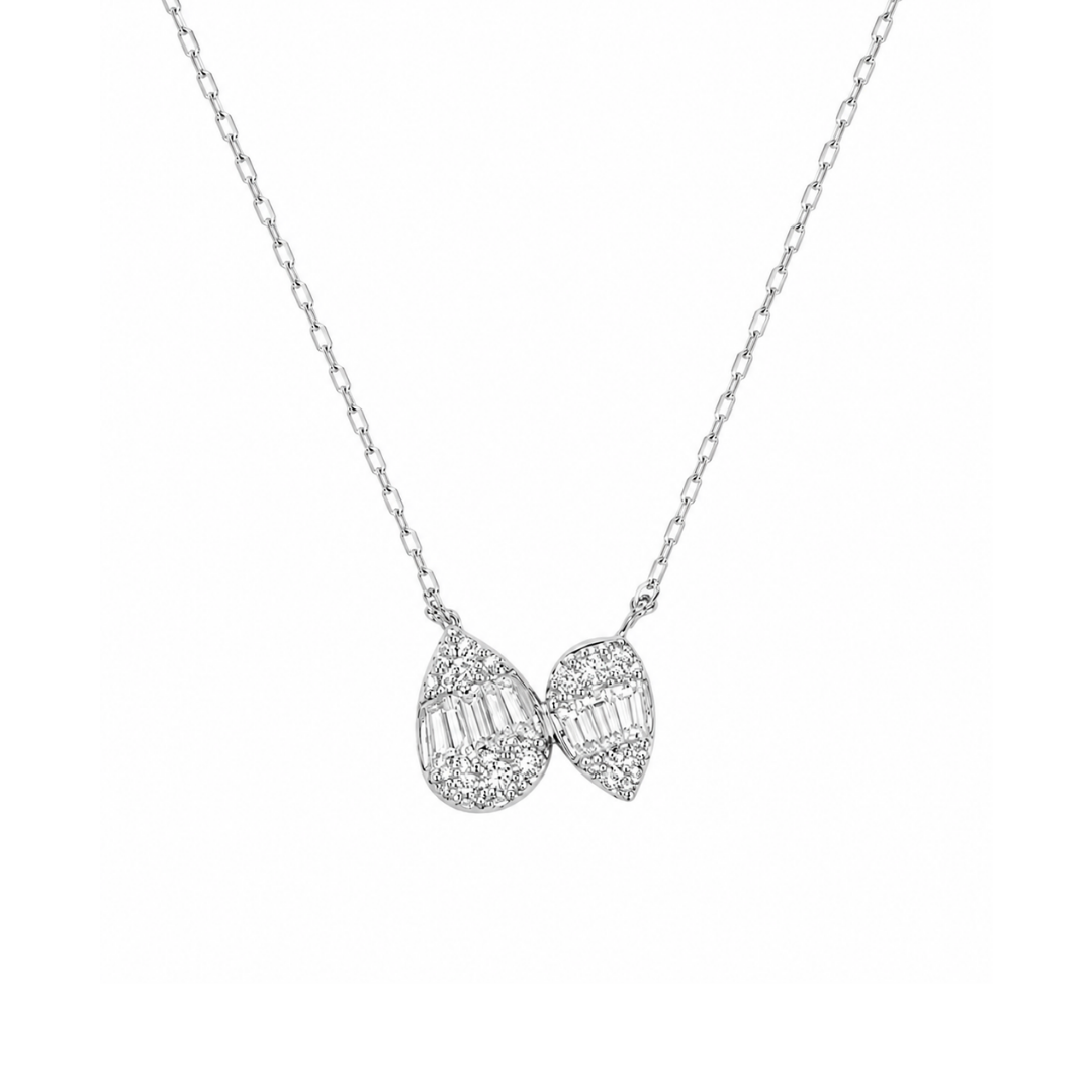Collar Doble Gota de Brillantes en Oro Blanco 14Kt.