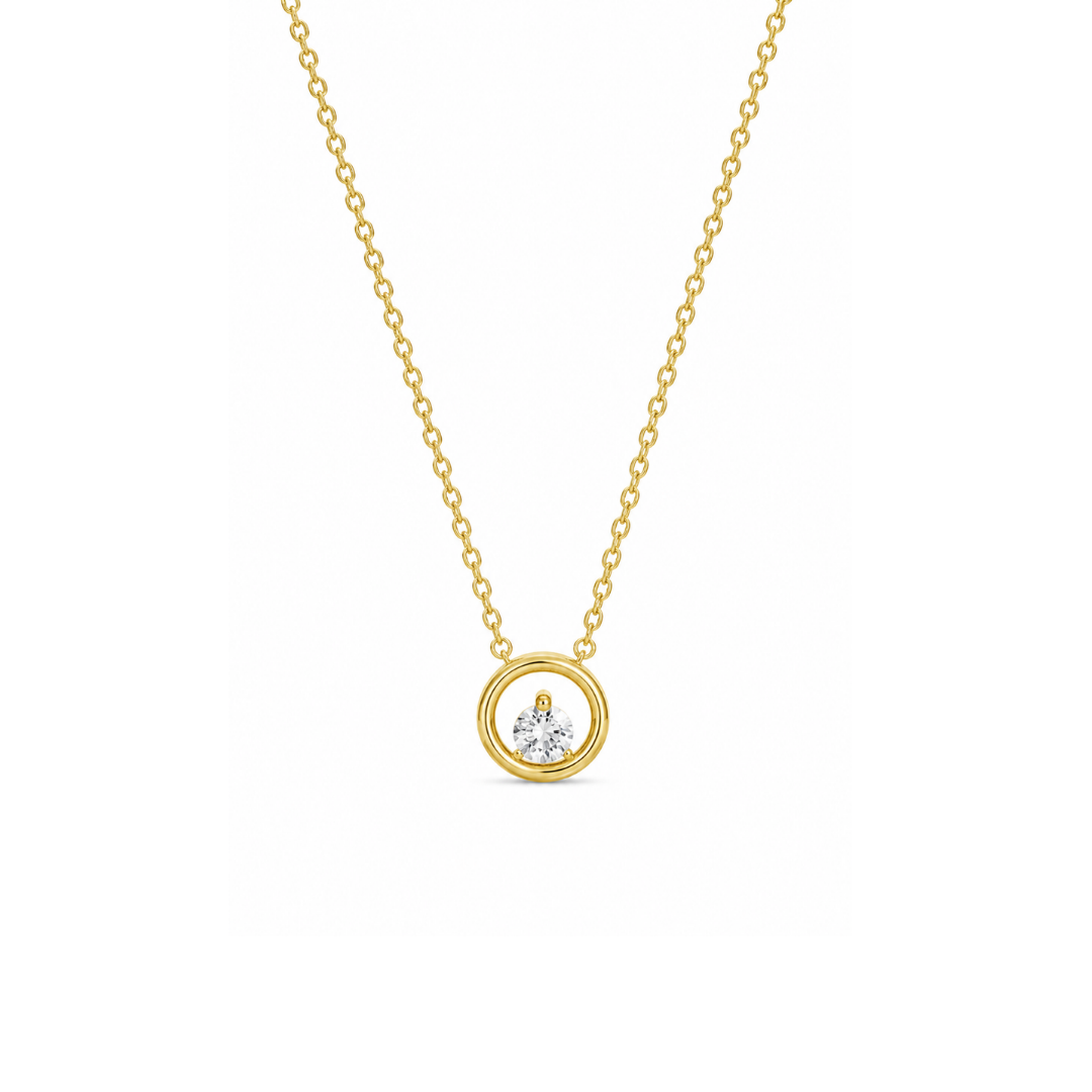 Collar Colgante Circular con Brillante Natural en Oro Amarillo 14Kt.