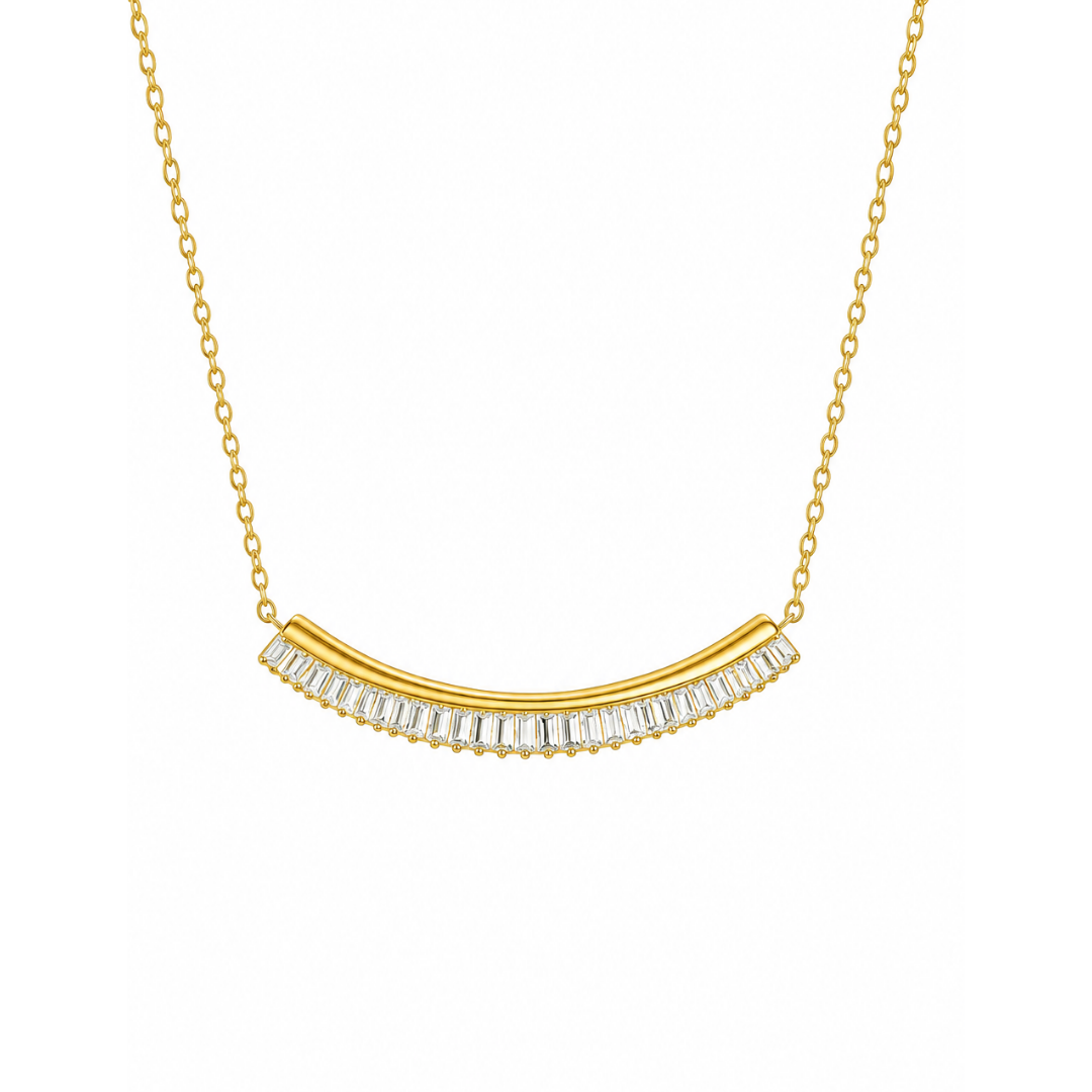 Collar Barra de Brillantes Baguette en Oro Amarillo 14Kt.