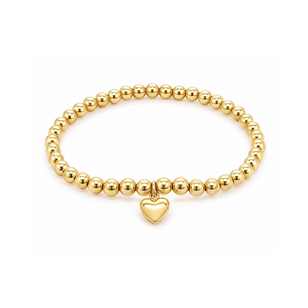 Pulsera Elástica Corazón Oro Amarillo 14Kt.