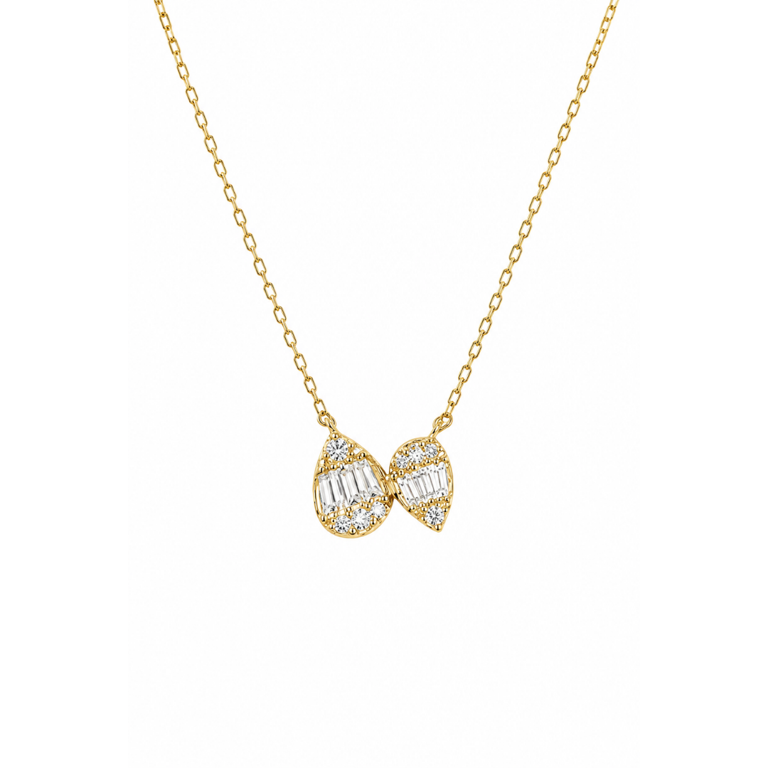 Collar Doble Gota de Brillantes en Oro Amarillo 14Kt.