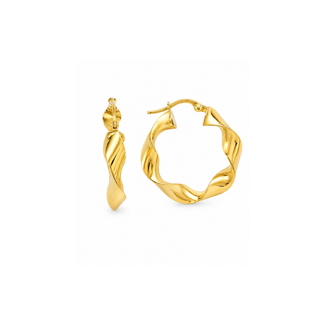 Aros Argollas de Oro Amarillo 18KT Tubo Trenzado 5 MM.