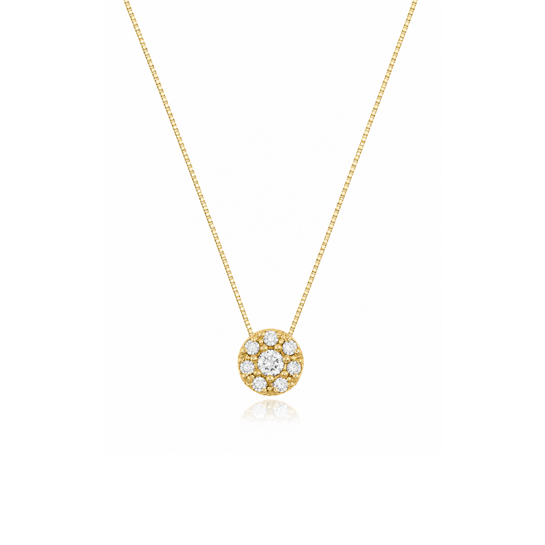 Collar Círculo de 8 Brillantes en Oro Amarillo 18Kt..