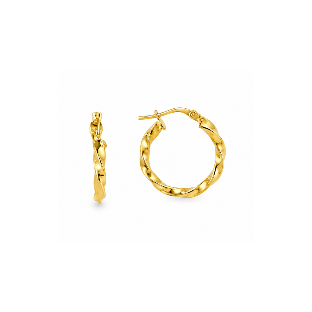 Aros Argollas de Oro Amarillo 18KT Tubo Trenzado 3 MM.