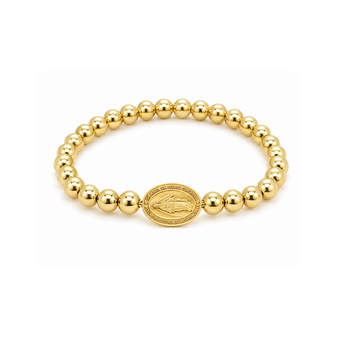 Pulsera Elástica Virgen de los Rayos Mediana Oro Amarillo 14Kt.