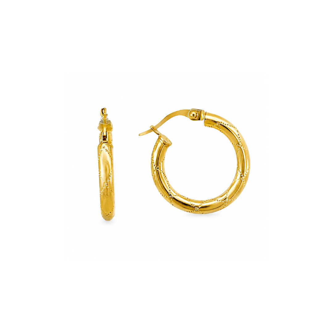 Aros Argollas de Oro Amarillo 18KT Tubo Martillado 3 MM.
