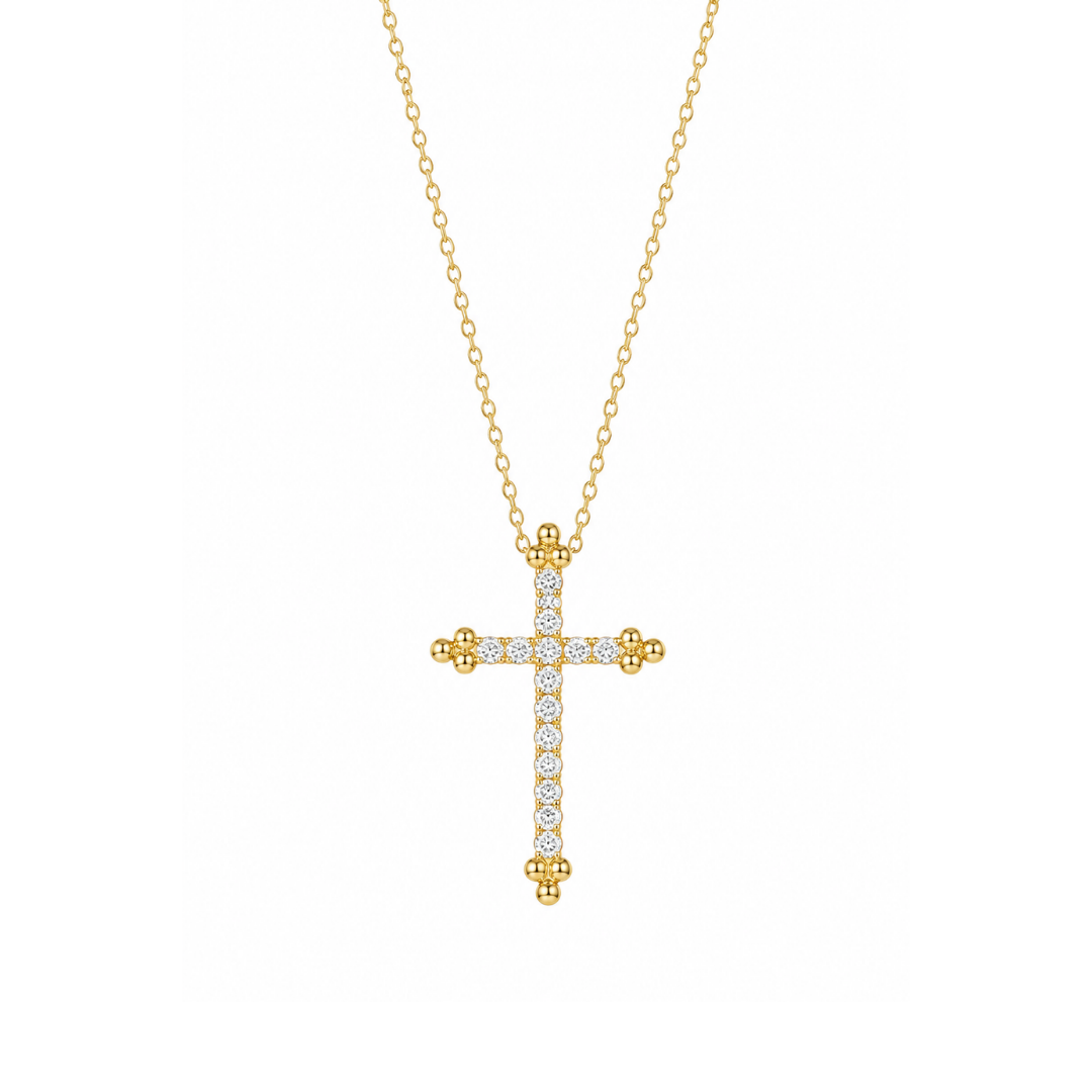 Collar Cruz de Brillantes en Oro Amarillo 14KT.