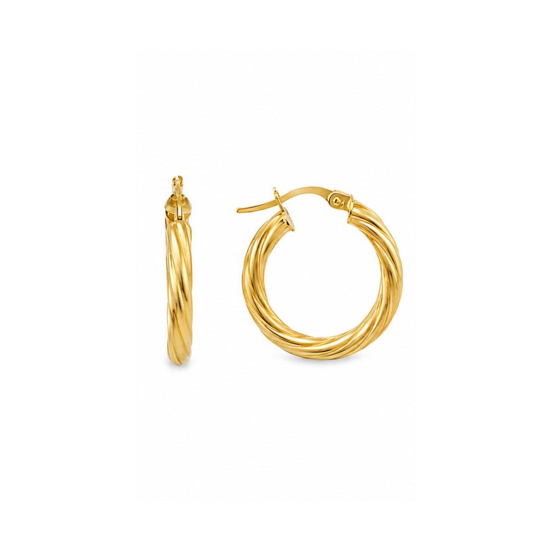 Aros Argollas de Oro Amarillo 18KT Tubo Torcido 3 MM.