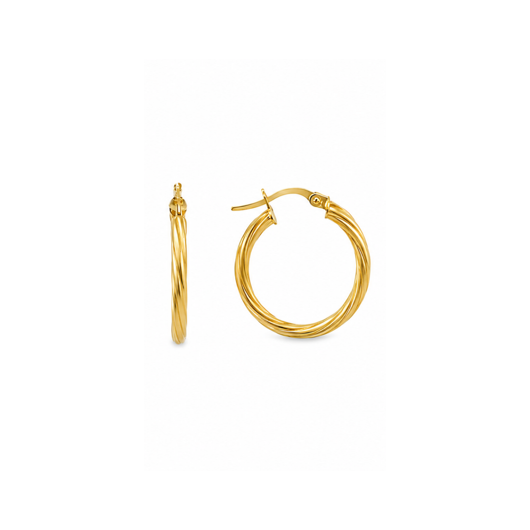 Aros Argollas de Oro Amarillo 18KT Tubo Torcido 2 MM.