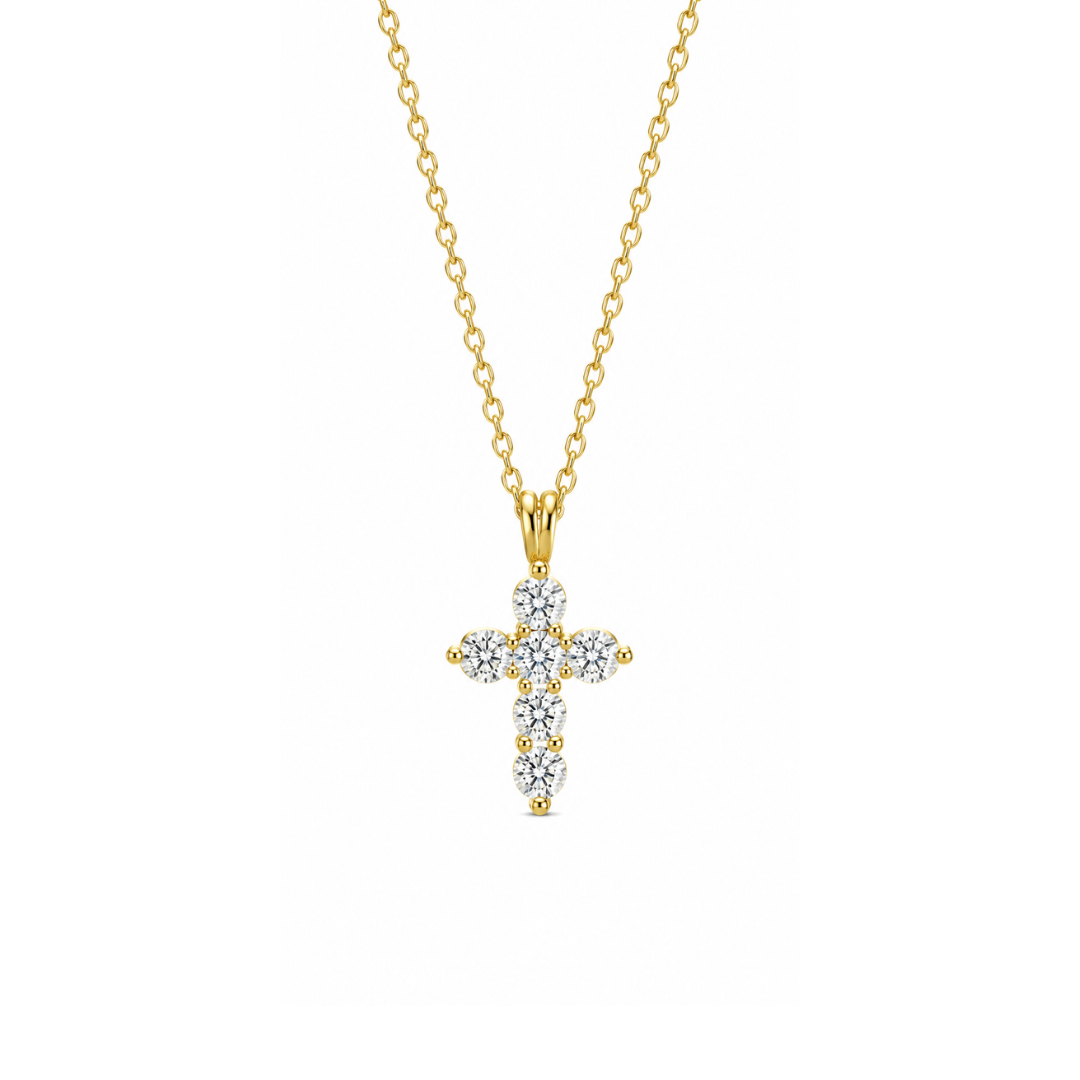 Collar Cruz de Brillantes Naturales en Oro Amarillo 14Kt.