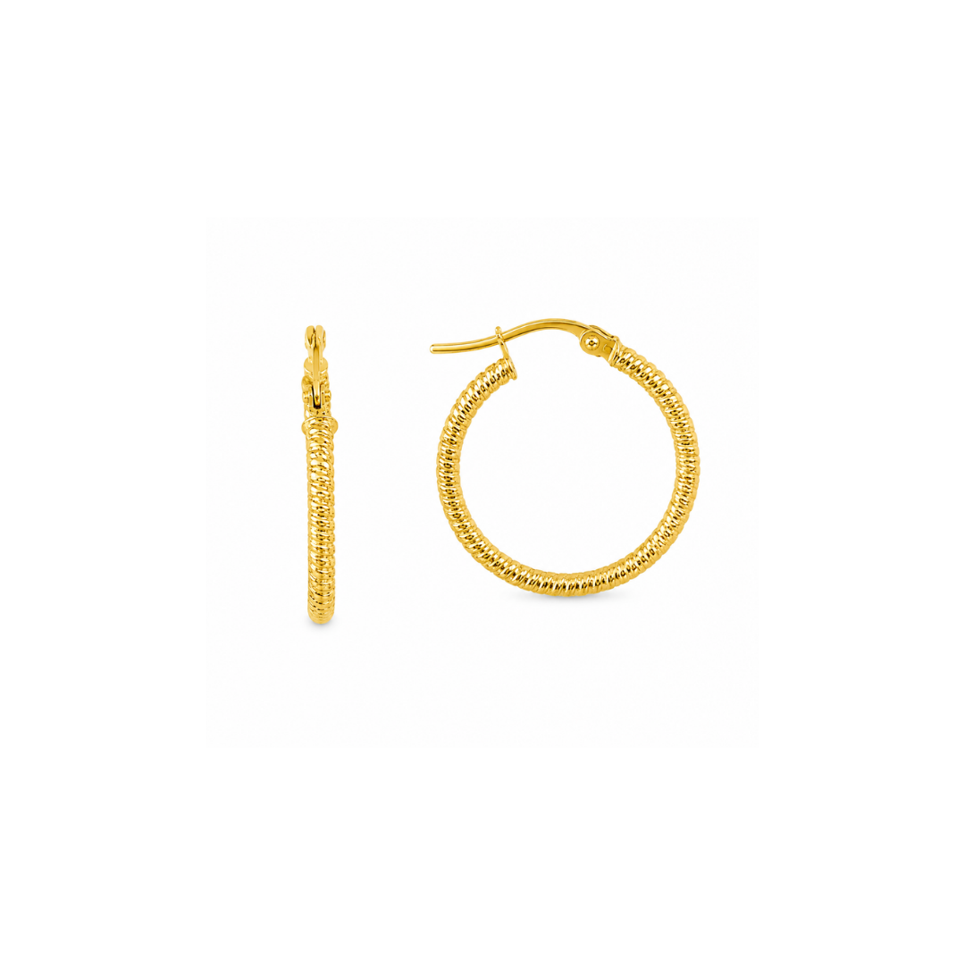 Aros Argollas de Oro Amarillo 18KT Tubo Acanalado 2 MM.