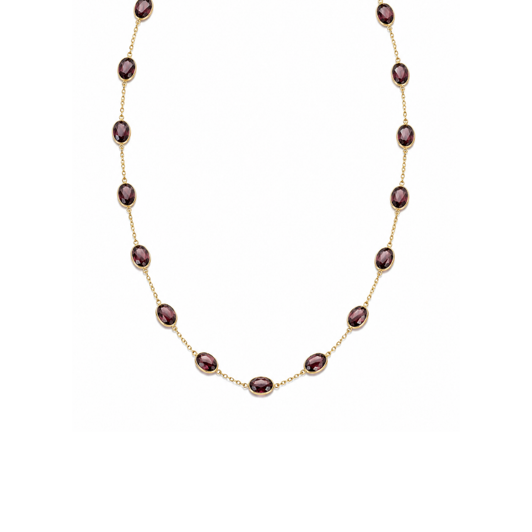 Collar de Plata Bañado con Granates Naturales Ovalados.