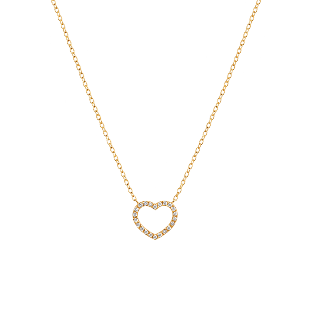Collar de Oro Amarillo Corazón Calado y Brillantes 18Kt.