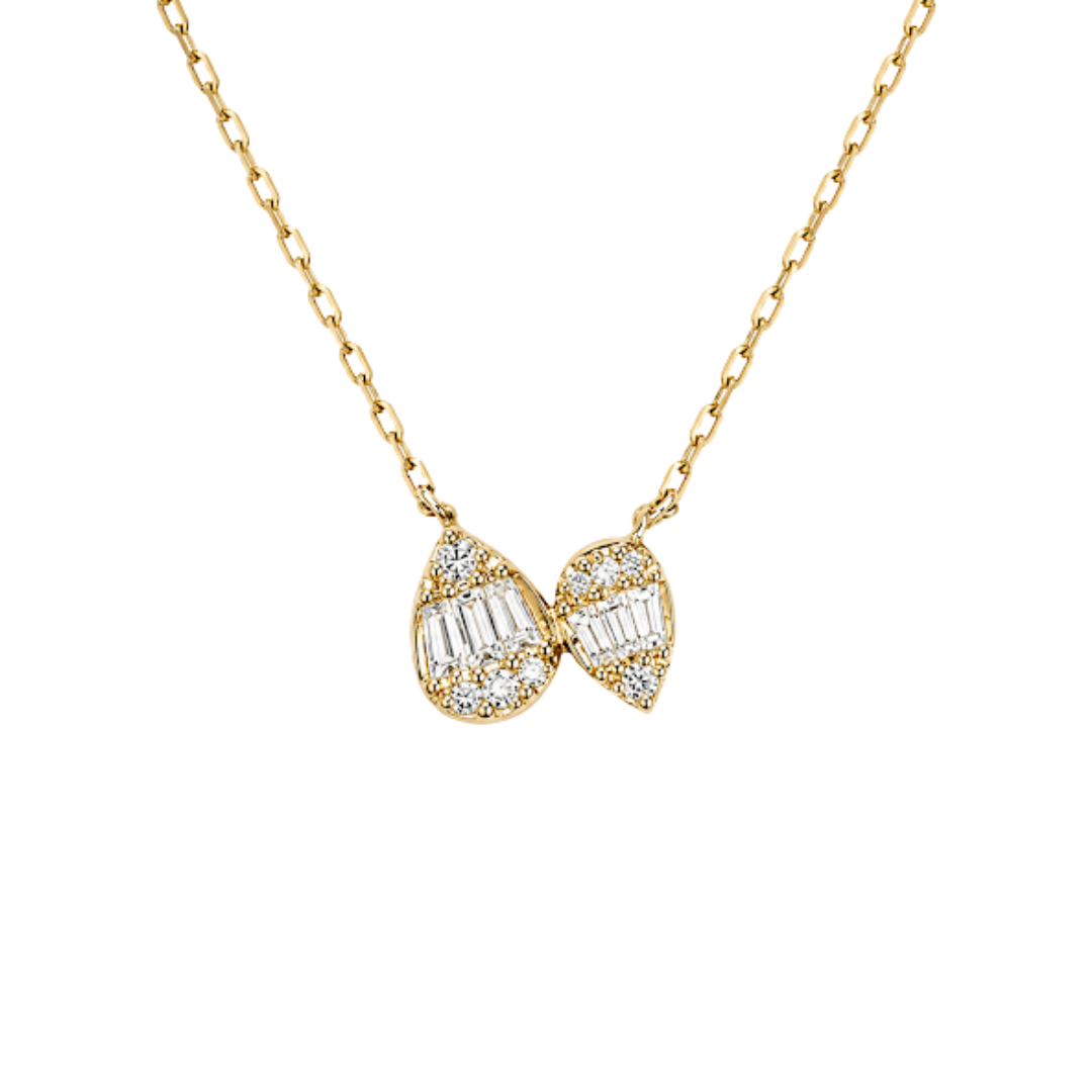 Collar Doble Gota de Brillantes en Oro Amarillo 14Kt.