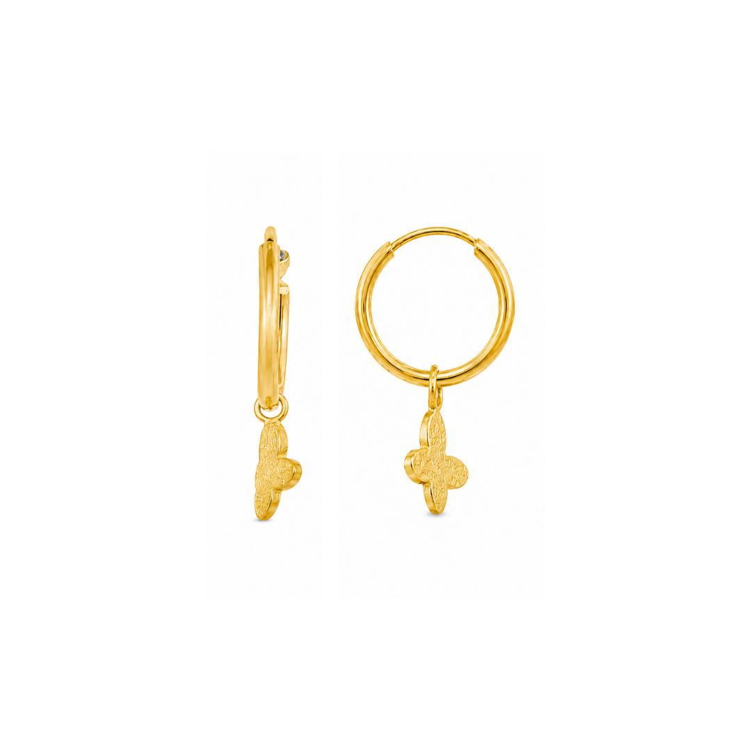Aros Argollas de Oro Amarillo 18KT Tubo Redondo Flex 1 MM. Mariposa.
