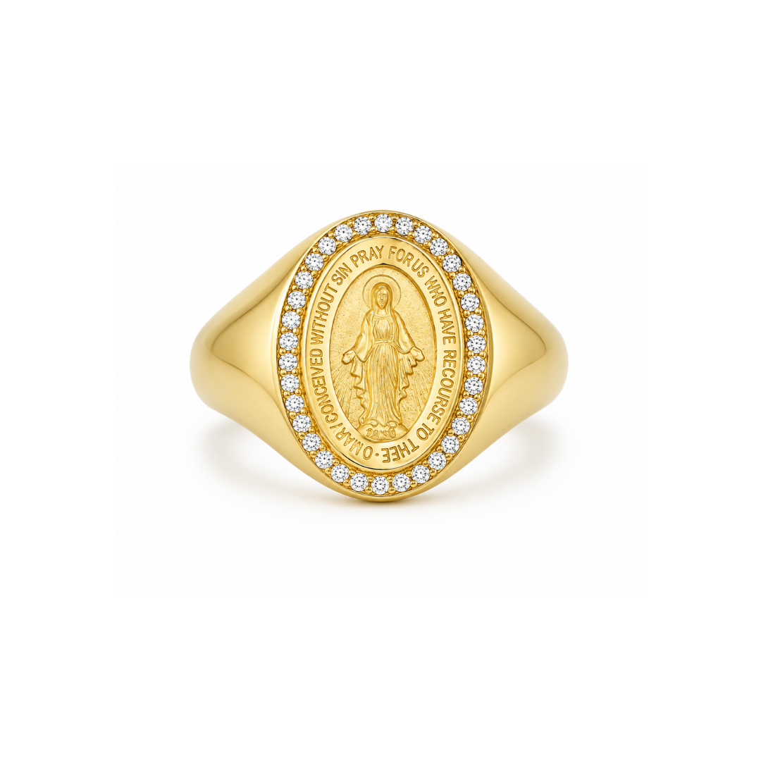 Anillo Oro Amarillo 14 KT. Virgen Milagrosa.
