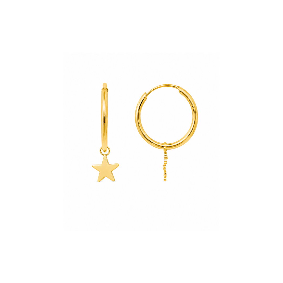 Aros Argollas de Oro Amarillo 18KT Tubo Redondo Flex 1 MM. Estrella.