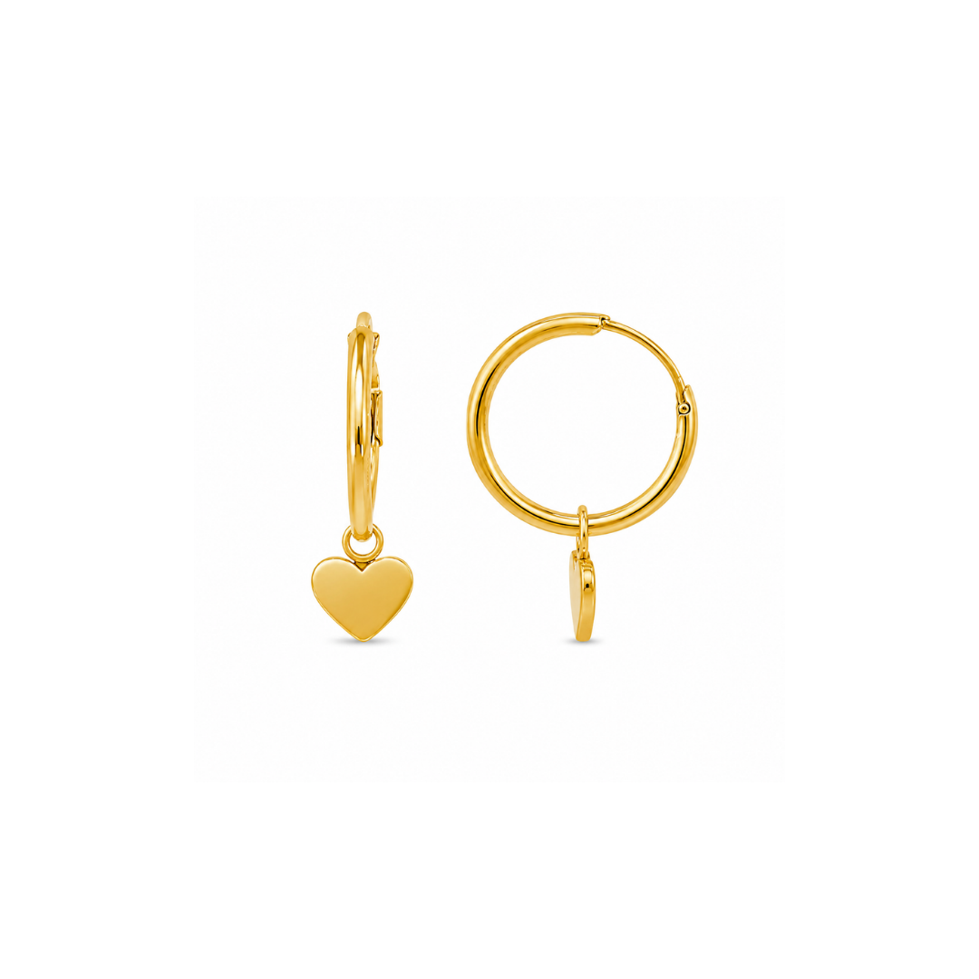 Aros Argollas de Oro Amarillo 18KT Tubo Redondo Flex 1 MM. Corazón.