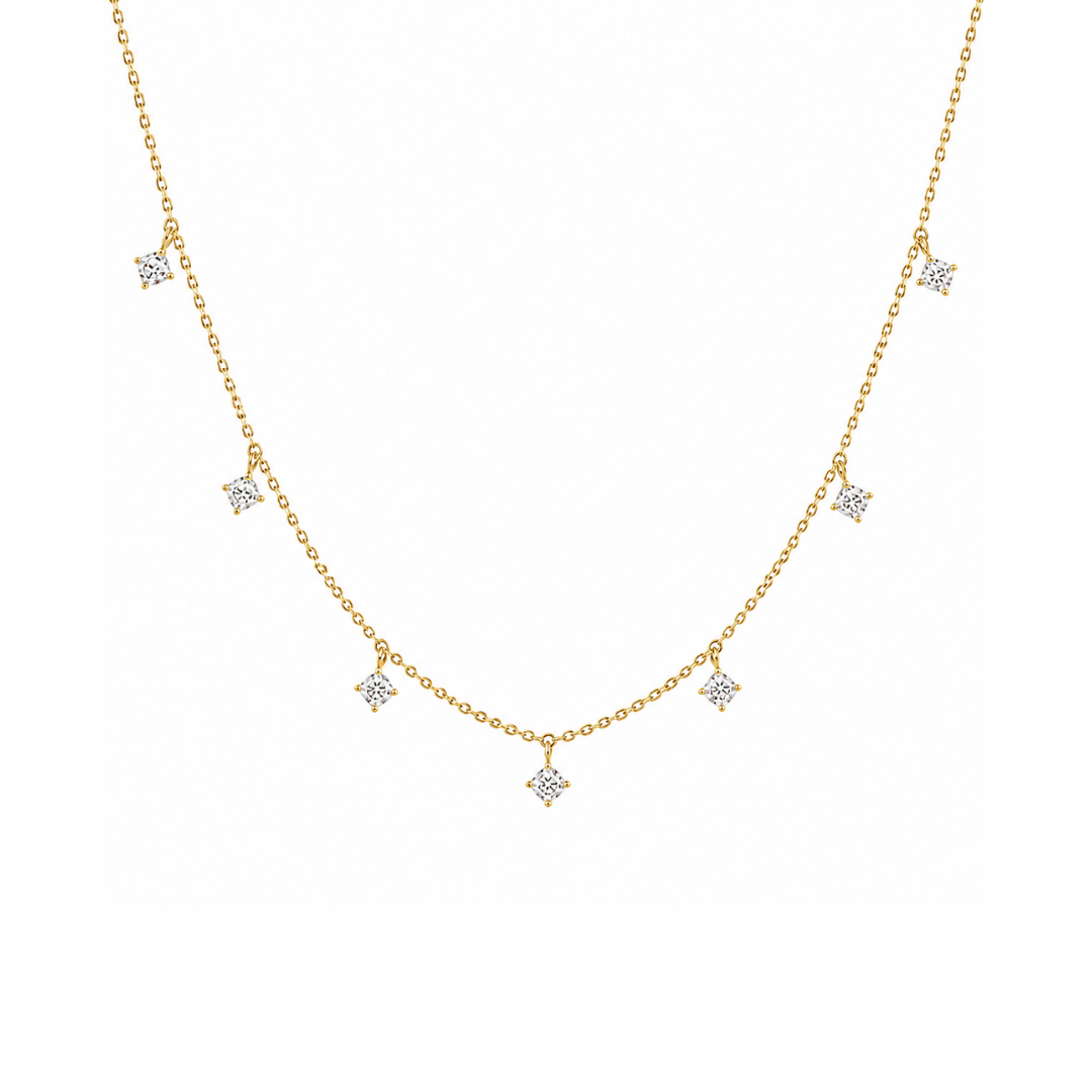Collar Brillantes Colgantes en Oro Amarillo 14Kt.