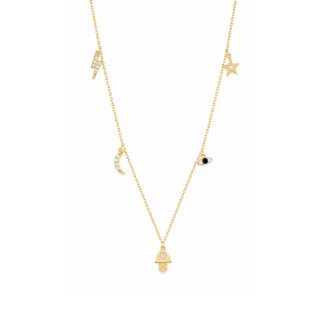 Collar Multi Charms Brillantes en Oro Amarillo 14Kt.