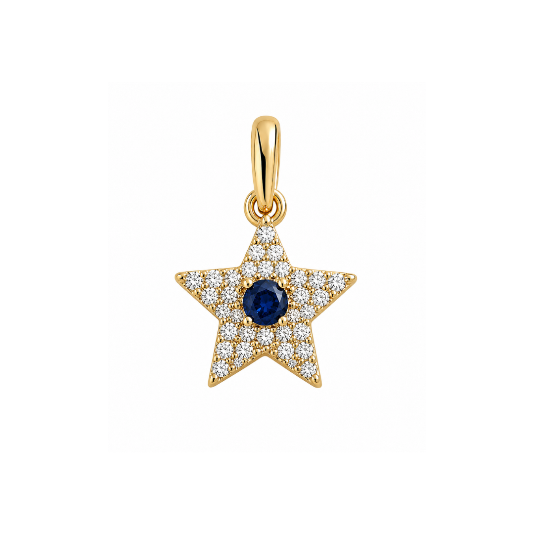 Colgante Estrella con Brillantes y Zafiro Oro Amarillo 14Kt.