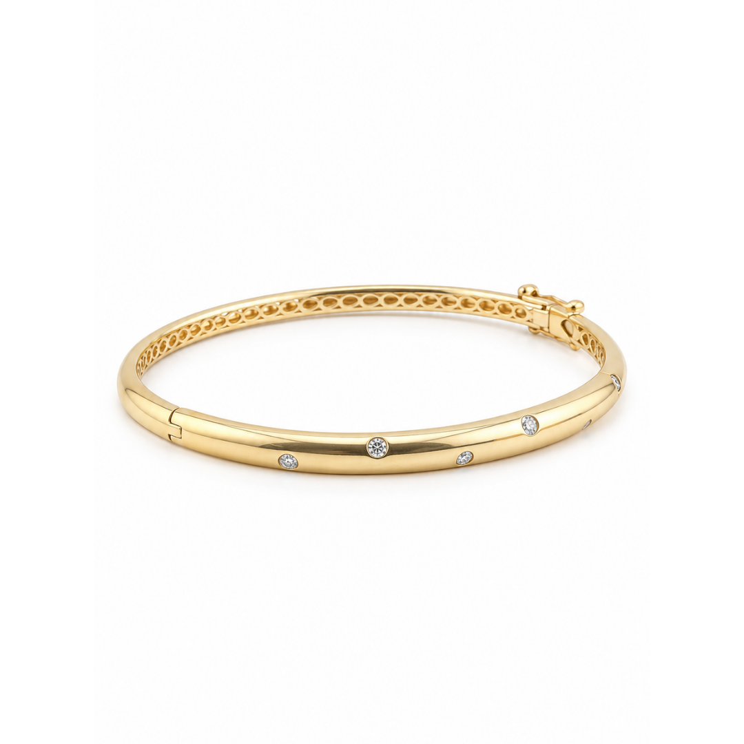 Pulsera Esclava Oro Amarillo y Puntos de Luz de Brillantes.